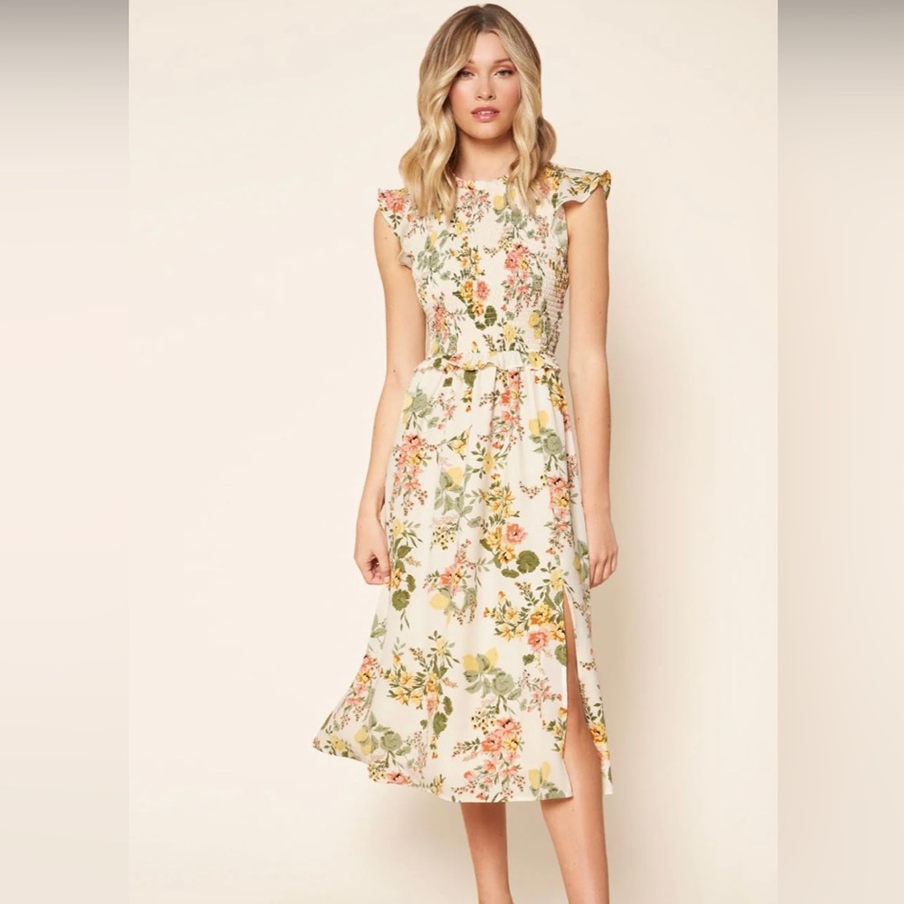 Sugarlips Kailey Smocked Floral Midi Dress Size Small NWT